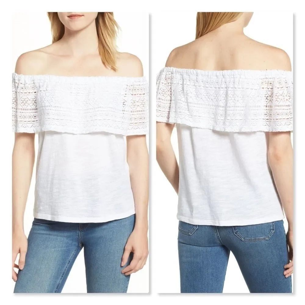 Lucky Brand Crochet Off the Shoulder Top sz Large.